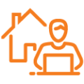 Orange ideal for icon with person sitting at laptop in front of house