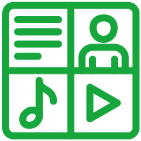 Green icon of multiple devices being used by internet. 