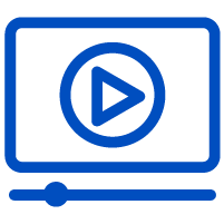 Blue icon of a video streaming screen.