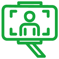 Green icon of a webcam video.